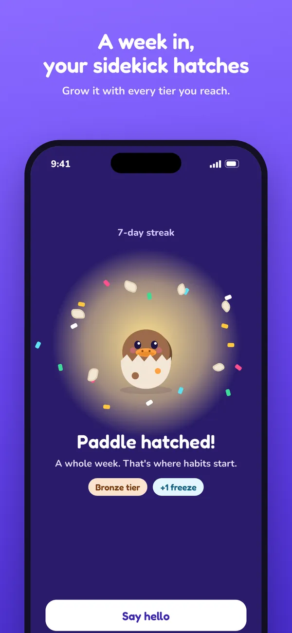 Paddle the platypus hatching from an egg after a 7-day streak