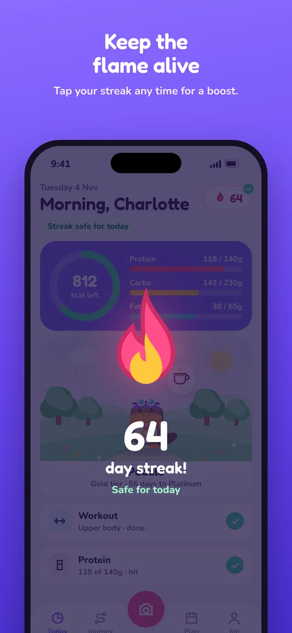 A big streak flame celebrating a 64-day streak